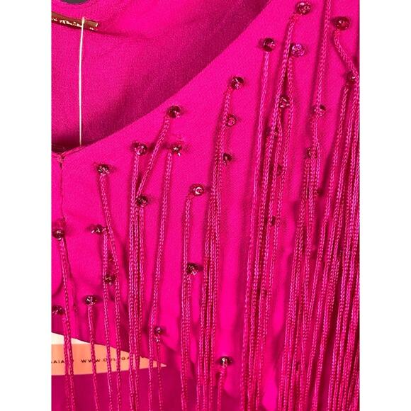 Cult Gaia Lorena Fringe Crystal Embellished Long Sleeve Pink Crop Top Size Small - Picture 7 of 11